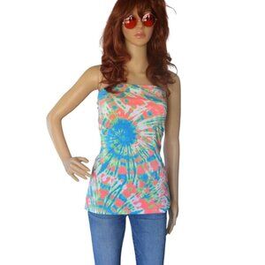 Y2K No Boundaries Tie Dye Tube Top Blue Pink Green Women Juniors Size XL 15/17